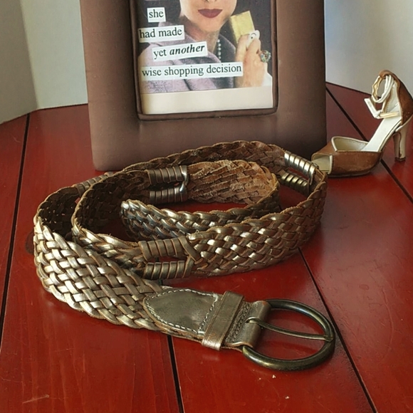 GAP Accessories - Gap Silver/Gold Tone Woven Leather Belt